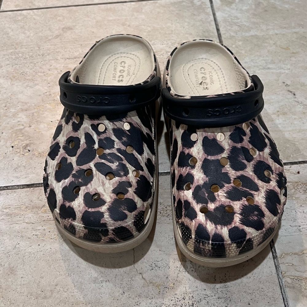 Leopard print croc platforms